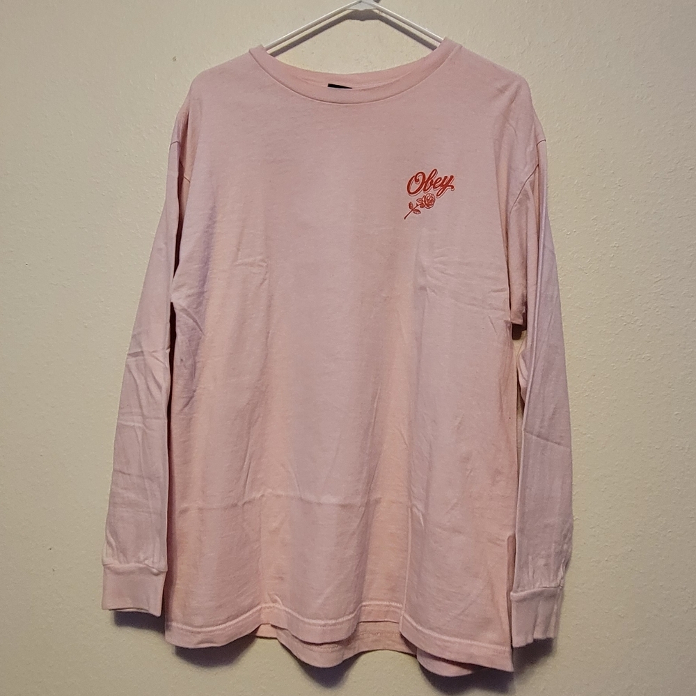 L Pink Obey Long Sleeve Shirt